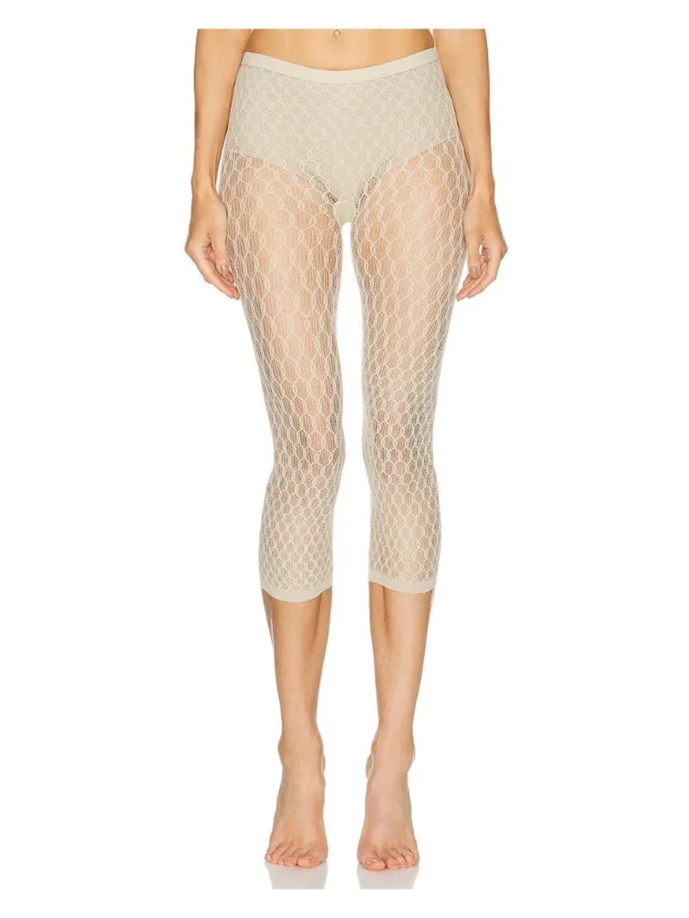 SWEDISH STOCKINGS Laura Net Capri Tights in Oyster Grey